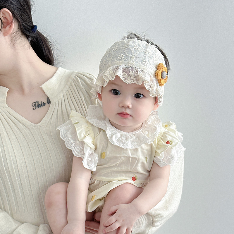 婴幼儿帽子夏季薄款护囟门空顶胎帽新生女宝宝遮阳发带甜美花朵帽
