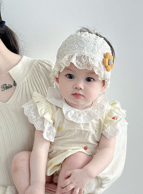 婴幼儿帽子夏季薄款护囟门空顶胎帽新生女宝宝遮阳发带甜美花朵帽