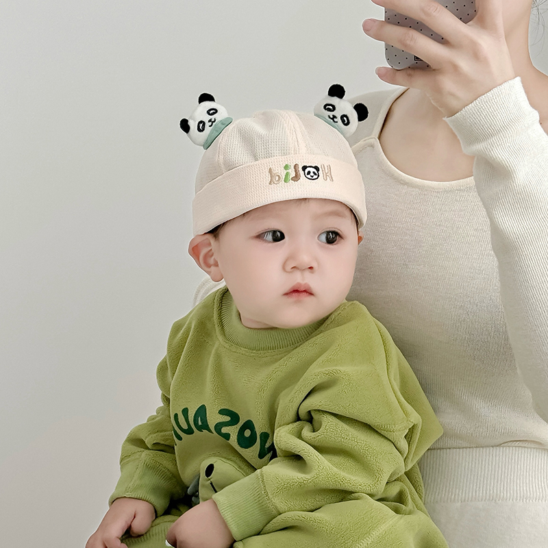 婴儿帽子春秋薄款可爱熊猫造型地主帽男童女宝宝防晒瓜皮海盗帽夏