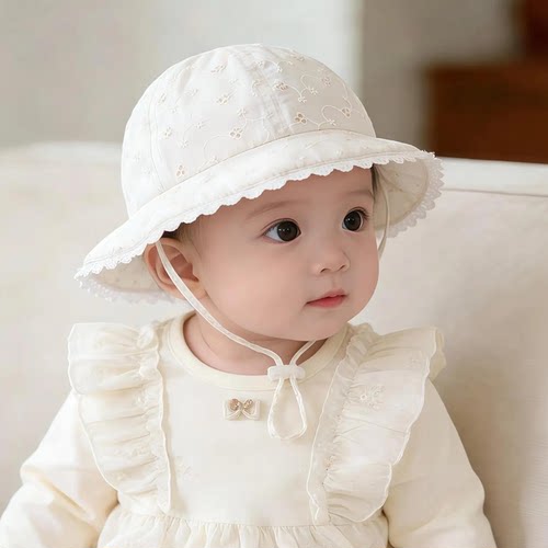 婴幼儿帽子春秋薄款遮阳公主韩系防晒渔夫帽女宝宝小月龄夏季盆帽