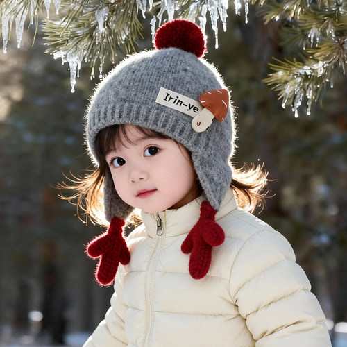 儿童帽子秋冬季保暖加厚针织护耳帽男孩女宝宝可爱防风百搭毛线帽