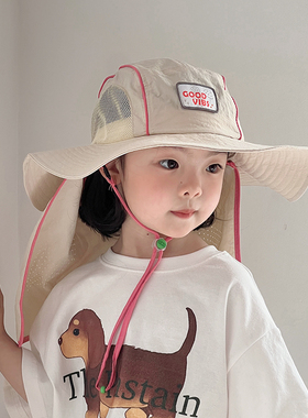 儿童帽子夏季薄款大帽檐速干渔夫披肩帽男女宝宝户外护脖太阳帽春