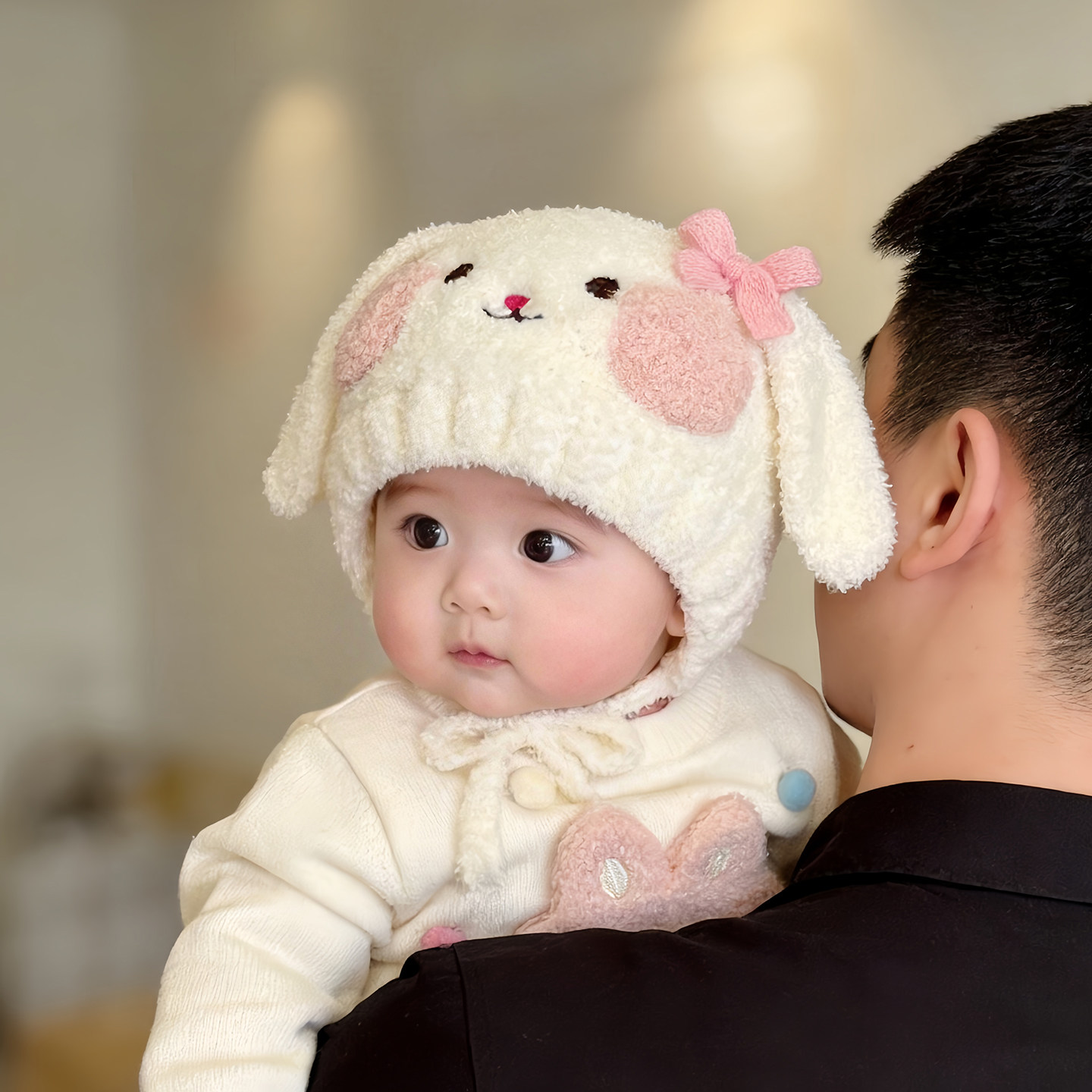 女宝宝帽子秋冬季保暖加厚针织护耳包头帽女婴儿小月龄毛线护耳帽