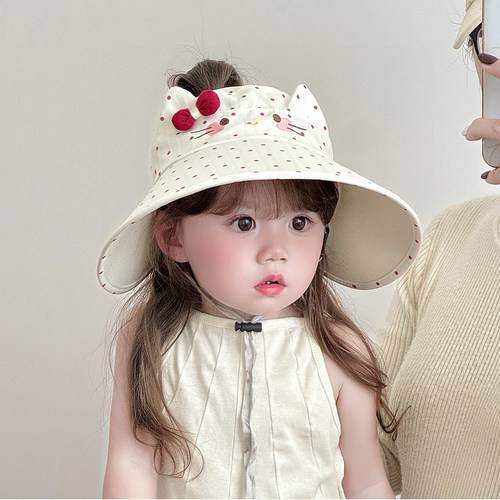 儿童遮阳帽子夏季薄款防紫外线太阳帽女宝宝可爱卡通外出空顶帽春