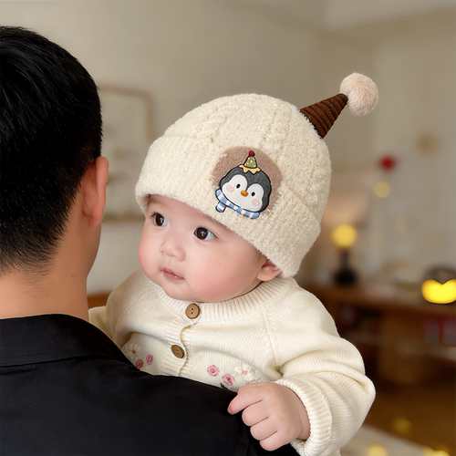 婴儿帽子秋冬季可爱保暖针织套头毛绒帽男女宝宝小月龄加厚毛线帽