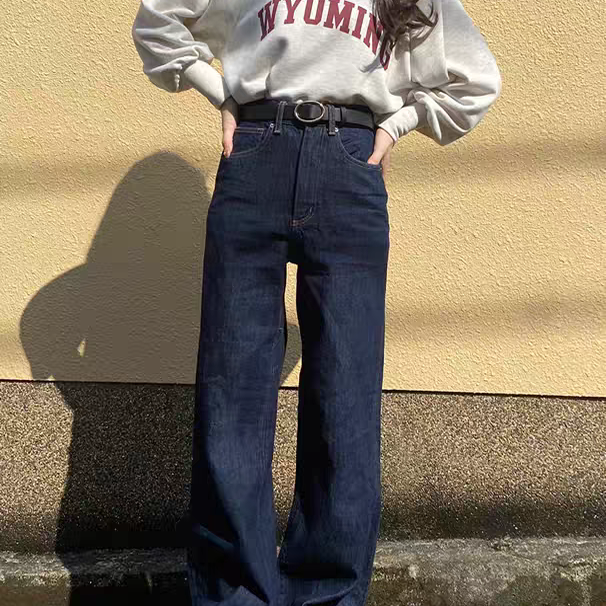 日单GRL新款复古高腰直筒牛仔裤显瘦百搭长裤女