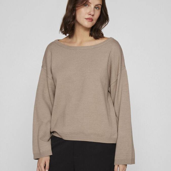 欧单极简圆领套头宽松长袖毛衣女