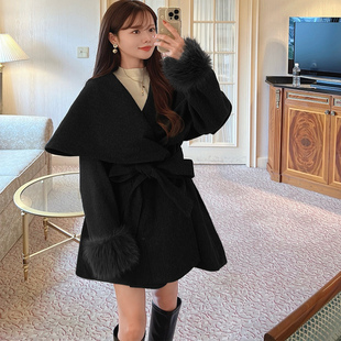 日单GL新款 系带收腰温柔风高级感大衣 毛呢外套女中长款