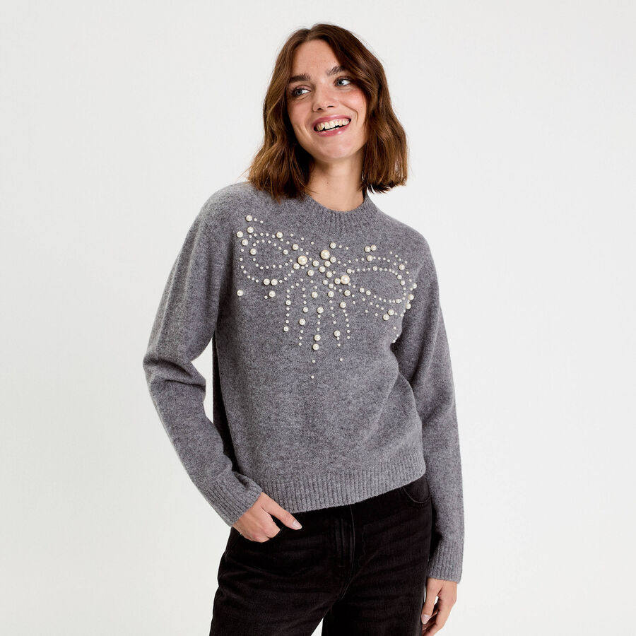 欧单优雅珍珠毛衣羊毛混纺软糯