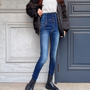 女 长裤 日单GRL水洗复古高腰显瘦牛仔裤 弹力小脚裤