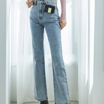 GRL水洗复古高腰微喇牛仔裤