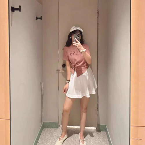 日系优雅显瘦扭结字母短袖T恤女
