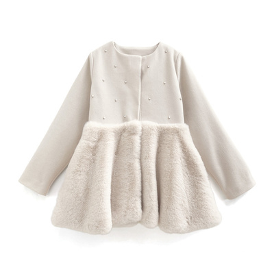 GRL钉珠装饰仿皮草拼接毛呢外套