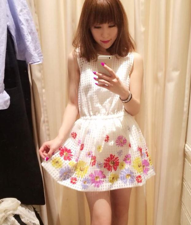 VIVI 雜志款 日系鏤空透視清新菊花花朵連衣裙褲連體褲 特價