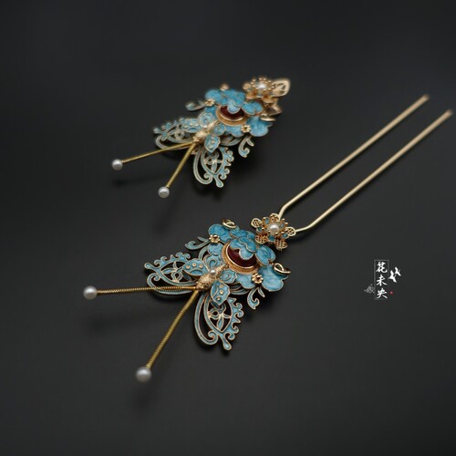 花未央烧蓝蝴蝶发钗发夹