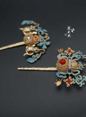 景泰蓝葫芦发簪古风汉服头饰仿花丝烧蓝发钗古典宫廷明制发饰篦子