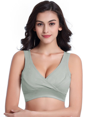 孕妇内衣背心式无钢圈交叉哺乳文胸舒适孕产睡眠文胸舒适聚拢YMN