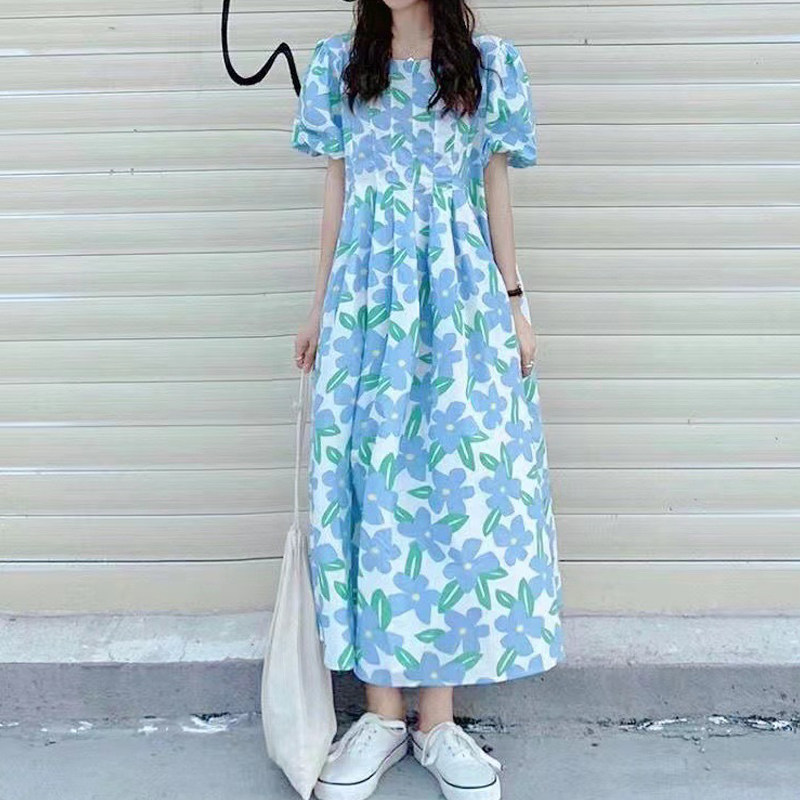 清新孕妇装裙子夏天韩版宽松潮妈法式孕妇印花娃娃连衣裙夏外出FS