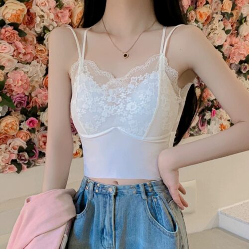 吊带背心女蕾丝交叉内衣女一体式