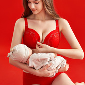 哺乳文胸无钢圈前开扣MD 怀孕期内衣内裤 大红色孕产妇内衣内裤 套装