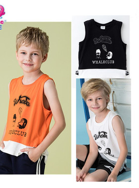 童装男童夏季针织纯棉弹力柔软透气圆领百搭卡通无袖背心182025