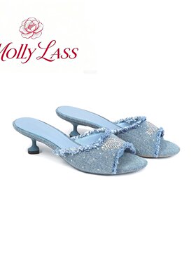 MOLLYLASS水钻一字猫跟拖鞋女