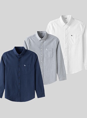 AF春秋长袖纯棉牛津纺男士衬衫商务休闲衬衣小鹿标大码