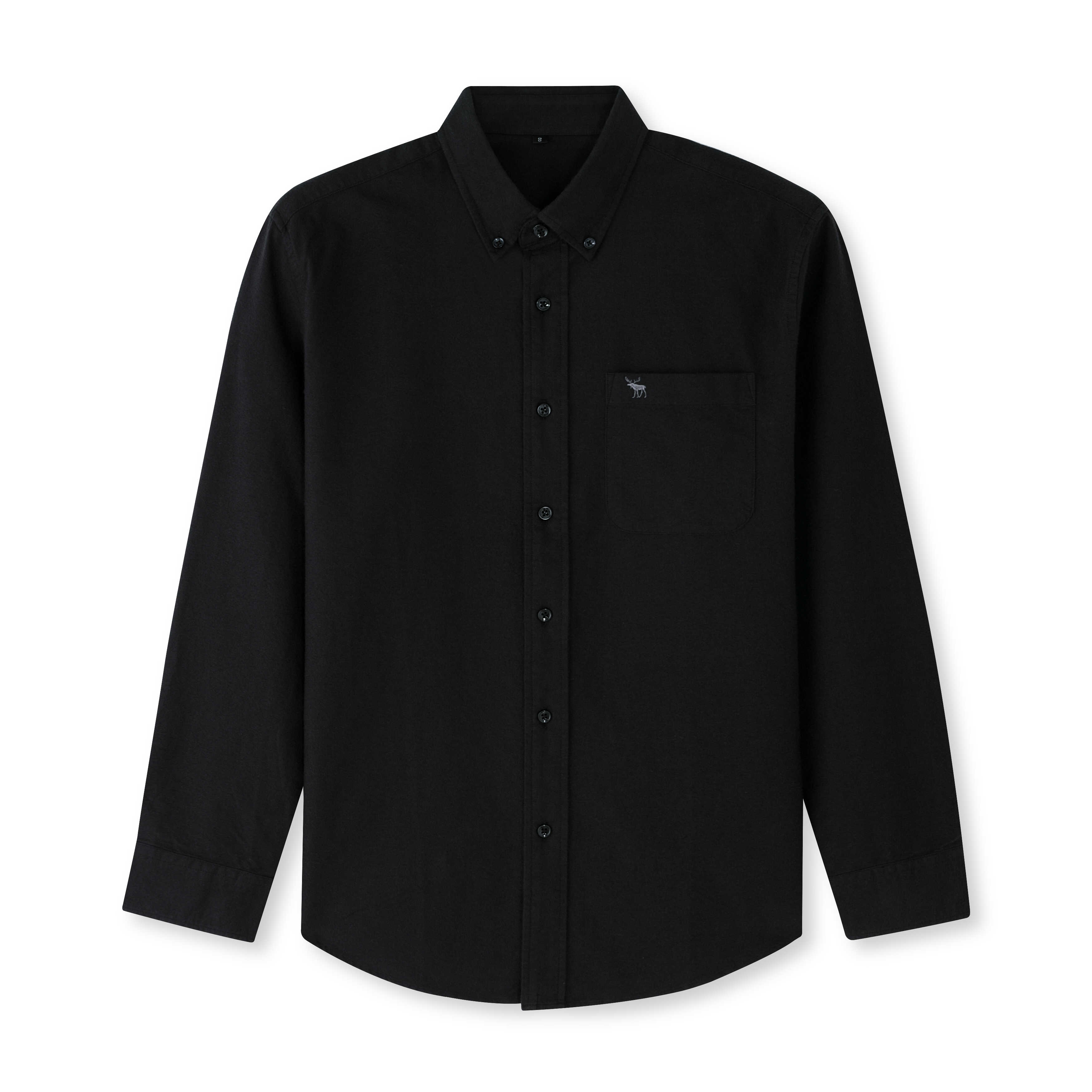 AF小鹿刺绣男衬衫休闲春秋百搭长袖纯色牛津纺修身商务纯棉衬衣