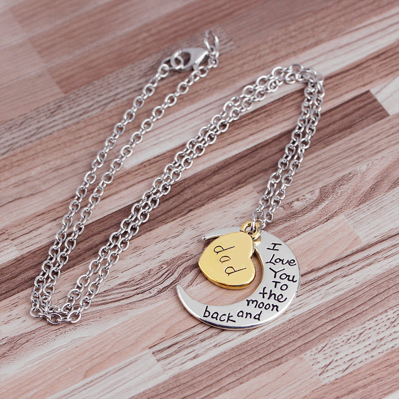 情人节爱心月亮I love you家庭成员项链 Family member necklace