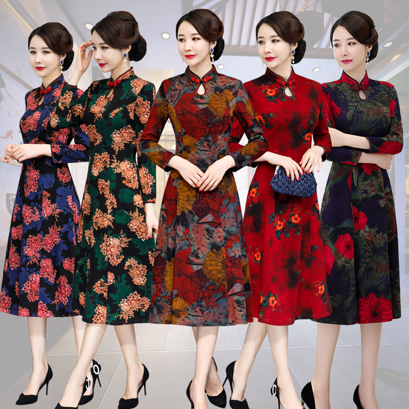 改良版旗袍女2019长袖秋季中年妈妈宽松旗袍裙日常中国风连衣裙券后128.00元