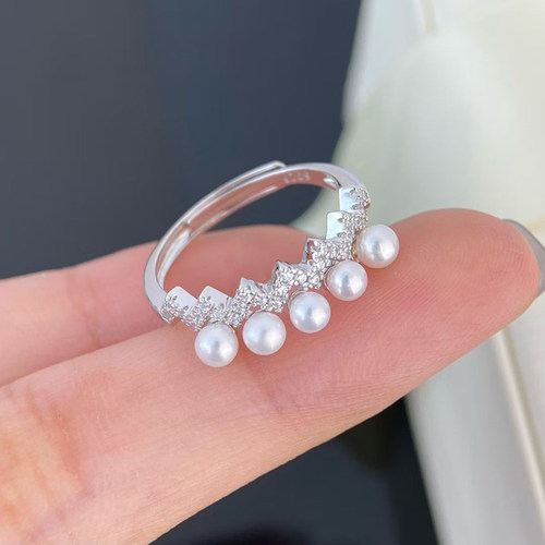 DIY戒指空托S925纯银多珠波浪托