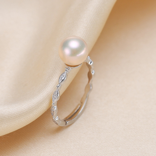 DIY配件S925纯银镀18K金开口戒指空托带钻活口可调节天然珍珠戒托