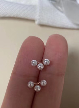 DIY珍珠配件S925银小珠多珠耳环