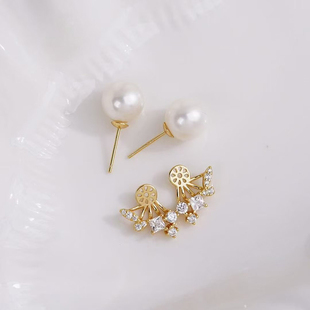 DIY珍珠耳环配件S925纯银耳饰空托可拆两用款耳钉半成品手工材料