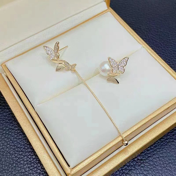 DIY珍珠配件S925银单珠蝴蝶耳环