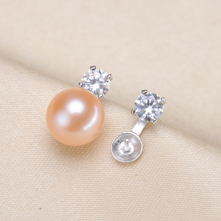 DIY配件 S925纯银镀18K金镶钻耳钉耳环耳饰空托 王妃款珍珠配件托