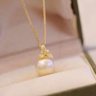 DIY珍珠吊坠配件S925纯银挂坠空托拉丝款鲜花小项坠托手工半成品