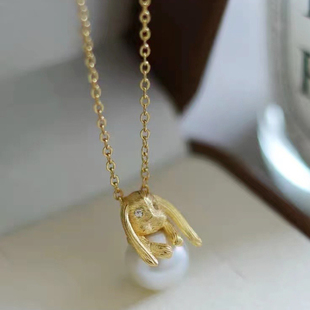 珍珠吊坠配件S925纯银项坠空托时尚兔子挂坠托珠宝手工DIY银饰品