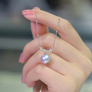 DIY珍珠配件S925纯银带链子吊坠套链空托经典笑脸款项链手工饰品