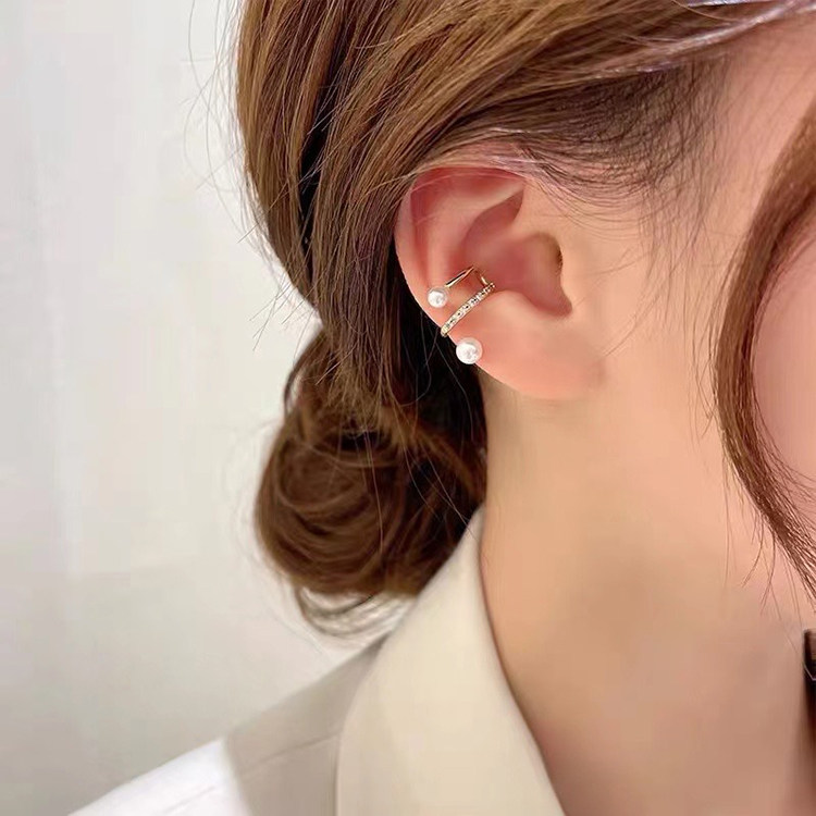DIY珍珠配件S925银双珠款耳骨夹
