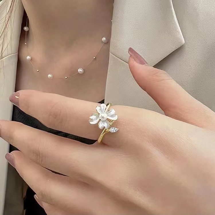 DIY珍珠配件S925银鲜花款戒指托