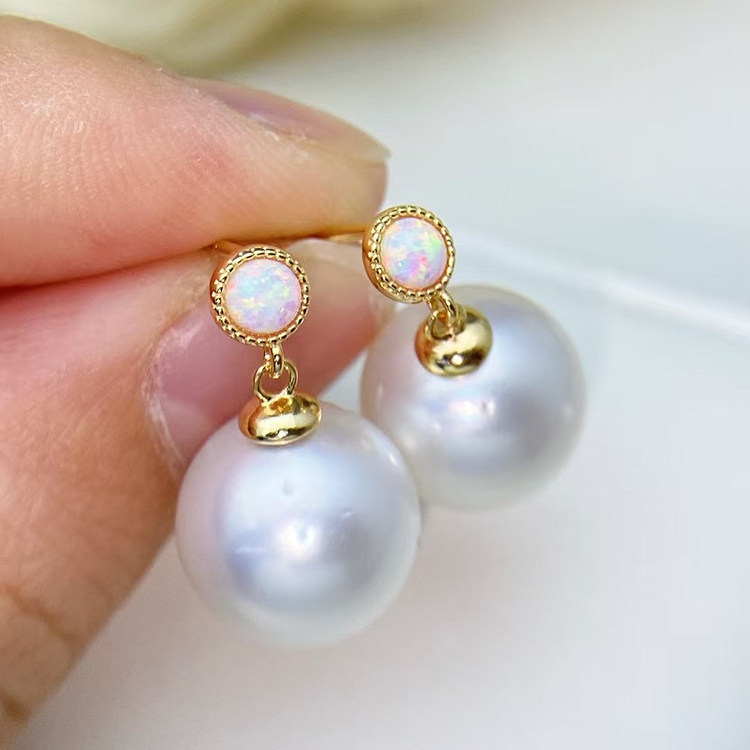 S925纯银DIY耳钉配件欧泊圆形托