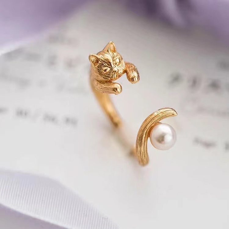 diy纯银时尚风小猫咪手工珍珠