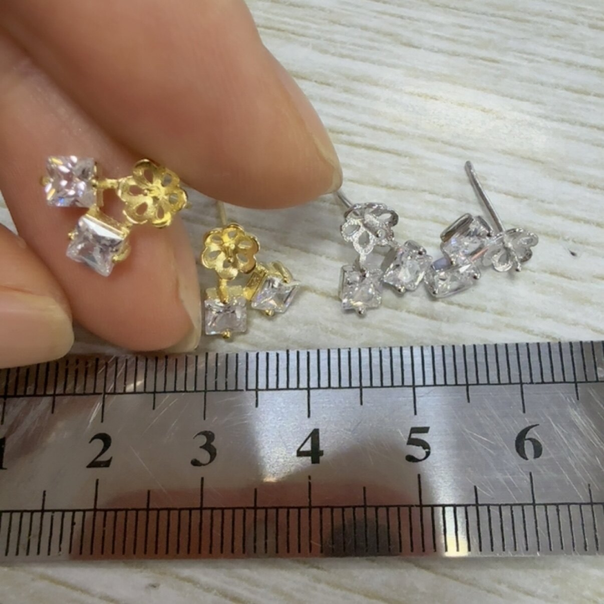 DIY珍珠耳环配件S925纯银耳饰空托方钻耳钉耳针托女手工半成品