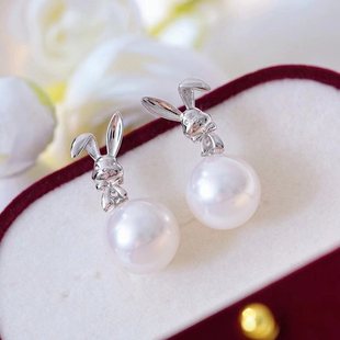 DIY珍珠耳环配件S925纯银耳饰空托俏皮兔子款耳钉半成品手工材料