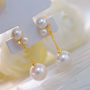 DIY珍珠耳环配件S925纯银耳饰空托多珠长款耳夹半成品托手工材料