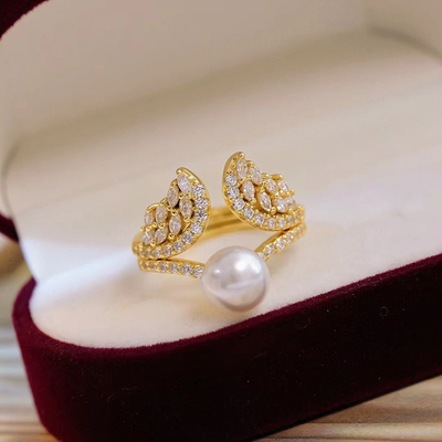 DIY珍珠配件S925银翅膀组合戒指