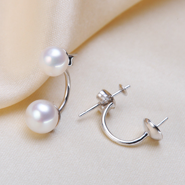 DIY珍珠配件半银乔妹款双珠耳环