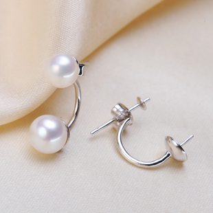 DIY配件 S925半银宋慧乔双珠双用耳钉耳环耳饰空托天然珍珠配件托