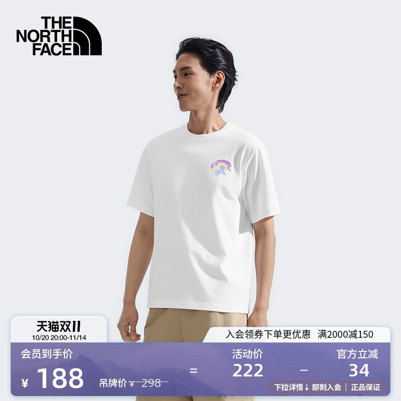 北面男女同款纯棉印花短袖T恤